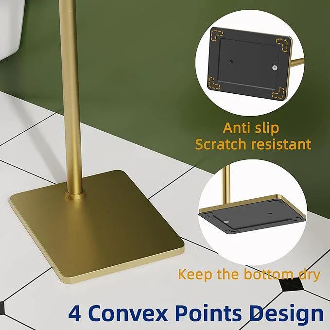RUACQ Toilet Paper Holder Stand, Bathroom Toilet Paper Roll Holder Free Standing, Toilet Tissue Holder Stand with Post Pivoting Design, Stable Weighted Base, SUS304 Stainless Steel (Brushed Gold) - ModernBath