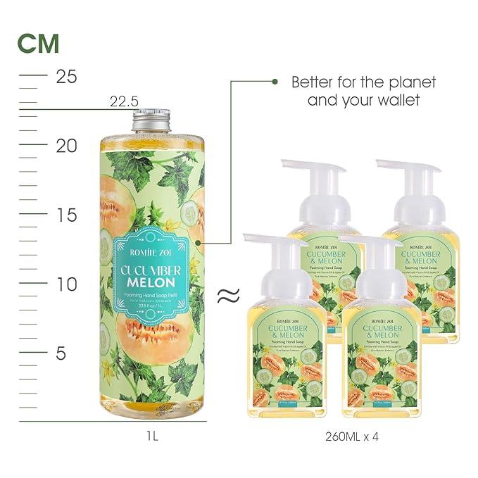 ROMIIE ZOI Foaming Hand Soap Refill, Cucumber&melon, Gentle & Moisturizing Formula, 1000 ML/ 33.8 FL OZ - ModernBath