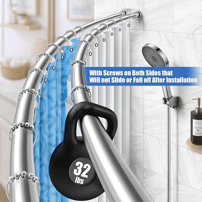Anndason Double Curved Shower Curtain Rod 42 to 72 Inches Elegant Double Shower Curtain Rod Adjustable Wall Mounted Double Shower Curtain Pole for Bathroom (Silver, 42 to 72") - ModernBath