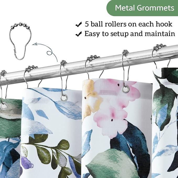 BOODII Green Plant Watercolor Shower Curtains 72 inches Long Floral Leaf Shower Curtain for Bathroom Botanical Leaves Hunter Green Eucalyptus Curtain Jungle Bathroom Decor 72x72 - ModernBath