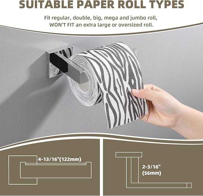 Suyar Polished Chrome Bathroom Hardware Set 4 Pieces, 304 Stainless Steel Bathroom Accessories, Include Robe Hook, Toilet Paper Holder, Hand Towel Holder, Bath Towel Bar - ModernBath
