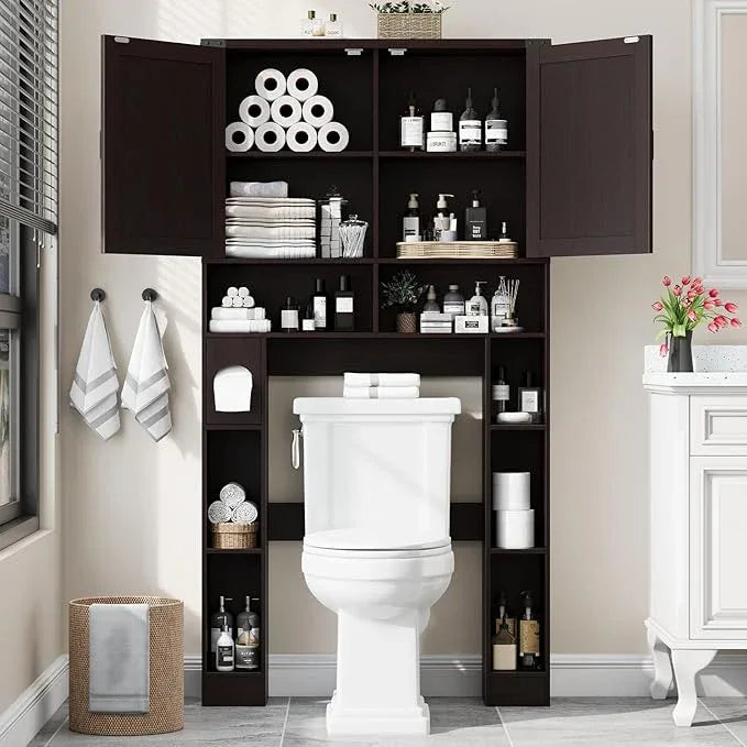 Vabches Over The Toilet Storage Cabinet, Farmhouse Storage Cabinet Over Toilet with 2 Barn Doors ，Toilet Paper Holder Stand，Home Space-Saving Toilet Rack, for Laundry, Restroom, Bathroom(Walnut) - ModernBath