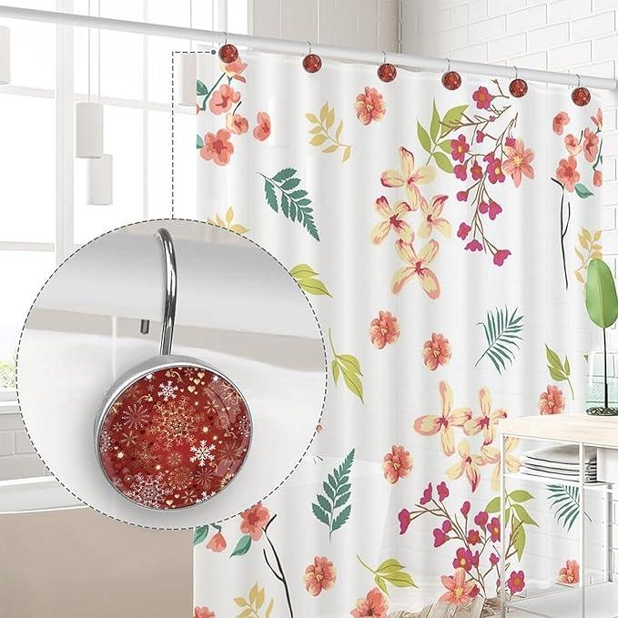 Christmas Snowflake Shower Curtain Hooks12pcs, Xmas Decorative Shower Curtain Hanger Rings Roller, Stainless Steel Round Shower Rings Hangers for Bathroom - ModernBath