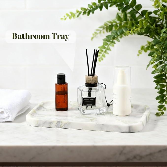 Karibiber Luxury Marble Vanity Tray, Bathroom Tray Countertop, Bianco Marble/Stone, Home Decorative Dresser Organizer, Storage for Kitchen Sink, Perfume Jewelry Holder(Green&White) - ModernBath