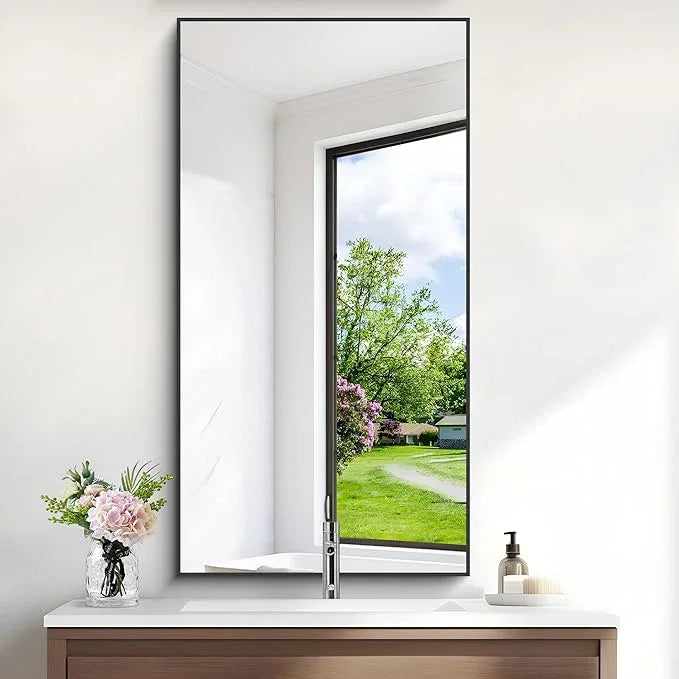 COFENY 48x24In Black Bathroom Mirror for Wall, Rectangle Mirrors with Metal Frame, Bathroom Rectangular Mirror Modern Wall Mirror for Bedroom Living Room, Entryway Hangs Horizontal or Vertical - ModernBath