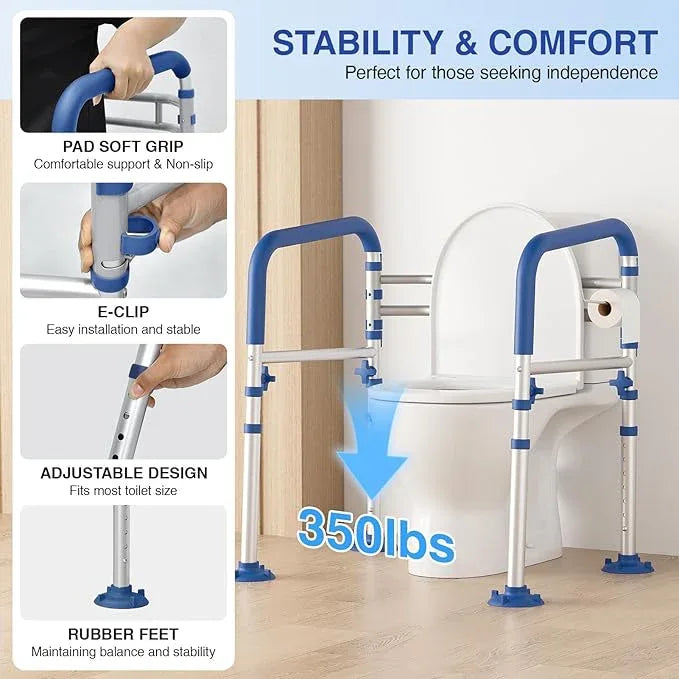 Loyoda Foldable Toilet Safety Rails for Seniors - Adjustable Toilet Safety Frame & Toilet Handles for Elderly & Disabled, Fits Most Toilets, 350lb Capacity, Blue - ModernBath