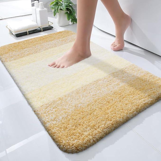 OLANLY Bathroom Rugs Mat 24x16, Extra Soft Absorbent Microfiber Bath Rugs, Rubber Backing, Quick Dry, Washable Bath Mats for Bathroom Floor, Tub and Shower, Home Decor Accessories, Light Yellow - ModernBath