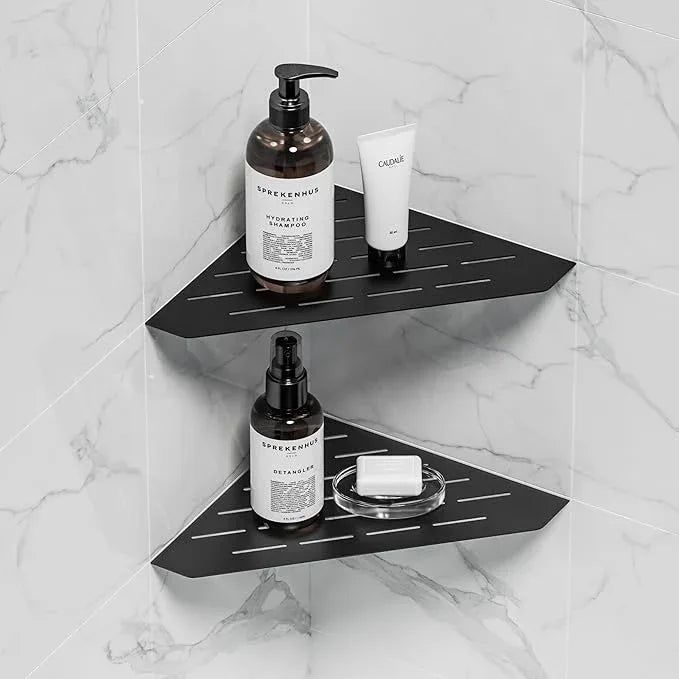 Matte Black Corner Shower Shelf, Floating Corner Shelves for Tile Wall, Tile Shower Shelf, 304 Stainless Steel Wall Storage Shelves for Bathroom, No Drilling, 10 Inch, 2 Pack - ModernBath