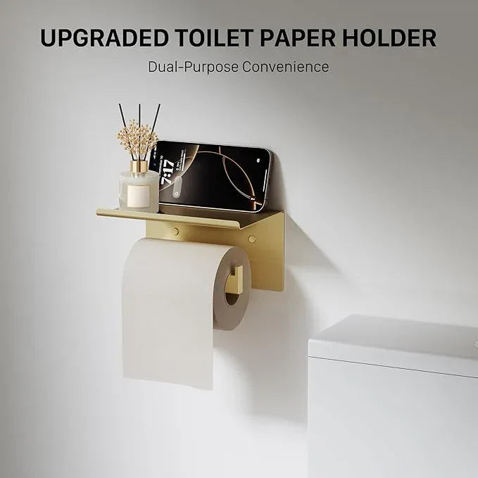 JIXB 10-Piece Brushed Gold Bathroom Accessories Set, 23.6 Inch Bathroom Hardware Set, SUS304 Stainless Steel Bath Towel Bar Set, Toilet Paper Holder with Shelf, Towel Hooks & Ring Wall Mounted - ModernBath