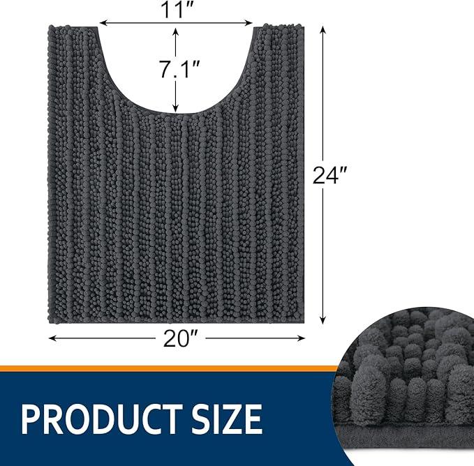 Smiry Bathroom Toilet Rugs U Shaped 24x20, Extra Soft Absorbent Non Slip Rubber Backing Chenille Contour Bath Rugs for Toilet, Machine Washable Contoured Bath Mats, Dark Grey - ModernBath