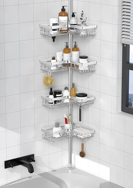 KEGII SUS304 Corner Shower Organizer, Stainless Steel Tension Pole Corner Bathroom Caddy, No Drilling Required Adjustable Shower Shelf for Inside Showers, Silver - ModernBath