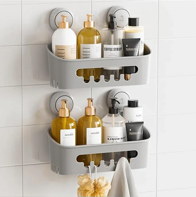 TAILI Shower Caddy Suction Cup 2 Pack, Heavy Duty Bathroom Organizer, Removable Shelves for Inside Shower, Shampoo, Waterproof Suction Plastic Storage for Bathroom Accessories Holder, Gray - ModernBath