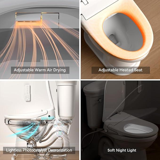 R&T V305 Round Bidet Toilet Seat, Electri Bidet Seat with Adjustable Warm Water, Air Dryer, Heated Seat, Night Light, Deodorization - ModernBath