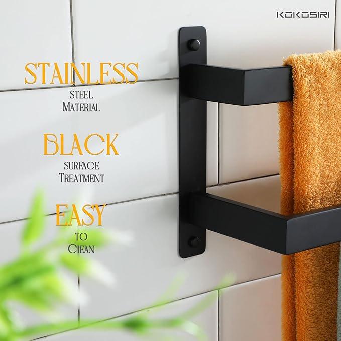 KOKOSIRI Towel Bars Black Bath Towel Holders 24-Inch Bathroom 2-Tiers Ladder Towel Rails Wall Mounted Towels Shelves Rack Stainless Steel, B5008BK-L24 - ModernBath