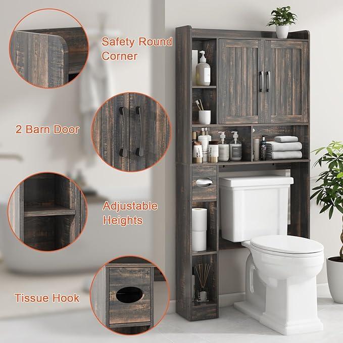 Vabches Over The Toilet Storage Cabinet, Farmhouse Storage Cabinet Over Toilet with Barn Door，Home Space-Saving Toilet Rack, for Bathroom, Restroom, Laundry - ModernBath