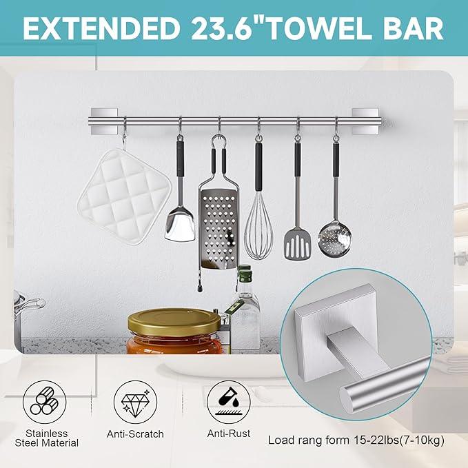 Brushed Nickel Toilet Paper Holder Towel Bar Set, 5 Pieces Bathroom Hardware Accessories Set, 23.6 Inch Stainless Steel Towel Racks for Bathroom Wall Mounted - ModernBath
