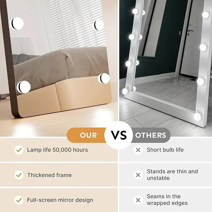Kosmonia 56x18 Hollywood Full Length Mirror with Light, 17 Dimmable Bulbs & 3 Color Smart Touch Control, Distortion Free, Tempered Glass & Shatter Proof Film, Safe Full Body Mirrors with Stand - ModernBath