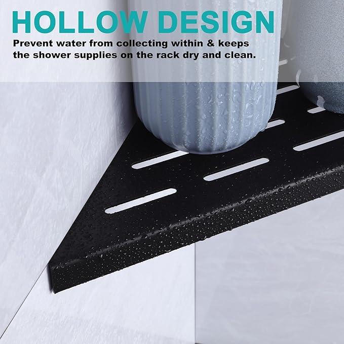 10" Corner Shower Shelf, 2-Pack Bathroom Shelves for Tile Walls, SUS304 Stainless Steel Recessed Shower Shelf, Grout in Corner Organizer Shelves, Matte Black - ModernBath