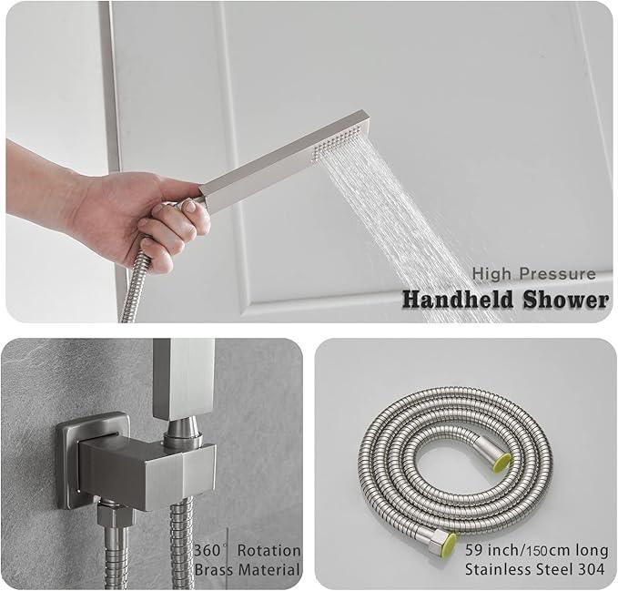 annazom Full Body Shower System Concealed Shower Faucet Set with Body Massage Jets 10 Inch Shower Head Trim Kit 3 Function Wall Mount High Pressure for Bathroom - ModernBath