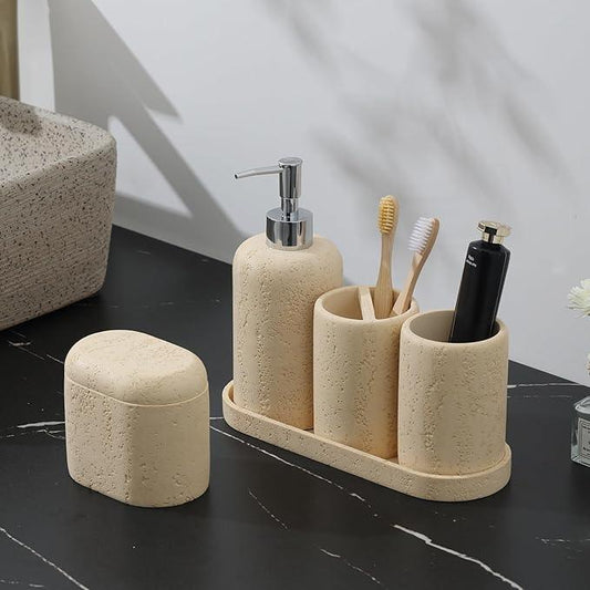 Bathroom Accessories Set, 5PCS Modern Bathroom Accessory Set with Soap Dispenser, Mouthwash Cup & Toothbrush Holder, Qtip Holder, Tray - ModernBath
