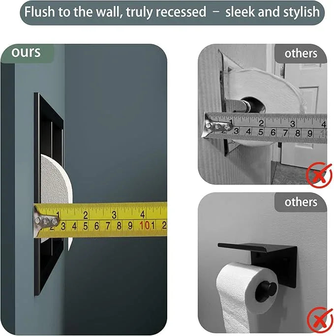 Neodrain Recessed Toilet Paper Holder, Matte Black Toilet Paper Holder Built-in, Stainless Steel Recessed Tissue Paper Roll Holder, in Wall - ModernBath