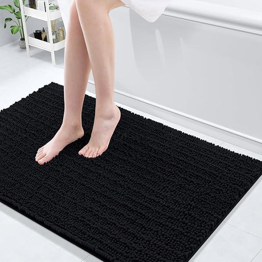 Arotive Luxury Chenille Bathroom Rug Mat, Extra Soft Thick Absorbent Shaggy Bath Rugs, Non-Slip Machine Wash Dry, Plush Bath Mats for Bathroom, Shower and Tub, 45x27, Black - ModernBath