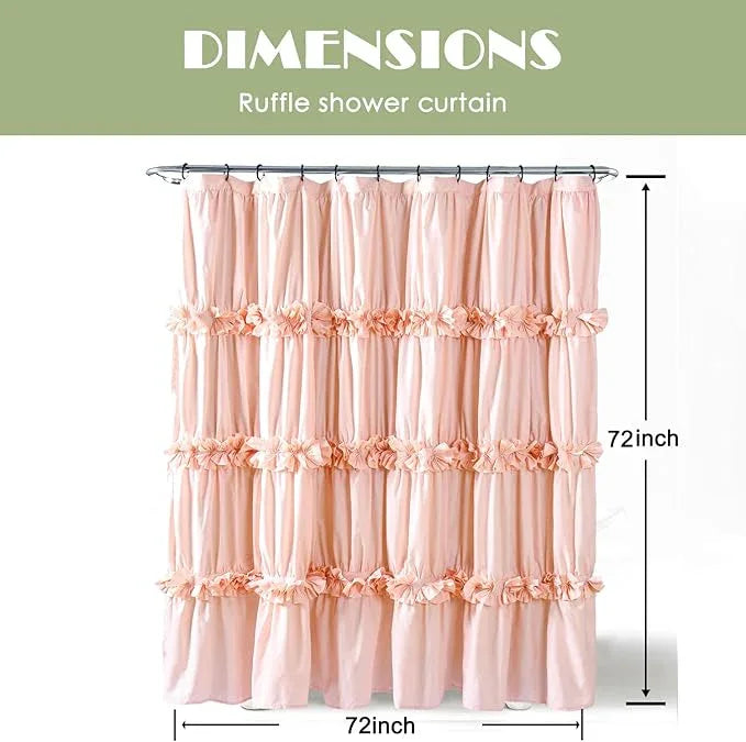 Homechoice Decor Peach Ruffle Shower Curtain, Vintage Handcrafted Bow Tie Bath Curtain for Master Bathroom, Ruched Microfiber Bathroom Curtain with 12 Buttonholes, 72" W x 72" H (LQ-10) - ModernBath