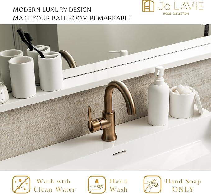 Jo Lavie Matte White Bathroom Accessories Set – 4-Piece Resin Countertop Organizer with Soap Dispenser, Tumbler, Toothbrush Holder & Cotton Swab Jar – Modern Minimalist Vanity Kit - ModernBath