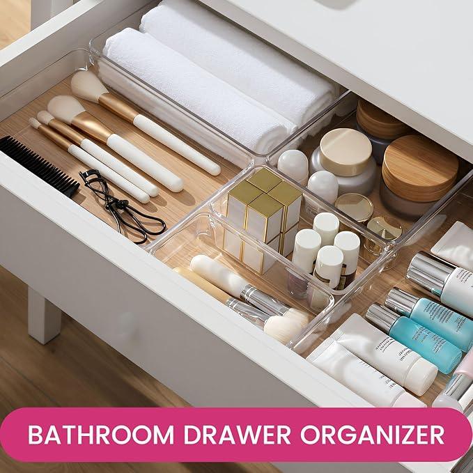 Criusia Large Drawer Organizer Bins 26 Pack | Complete 5 Size Clear Plastic Kitchen Drawer Organizers for Utensils | Bathroom Drawer Organizer Trays | Versatile for Makeup Office Organization - ModernBath