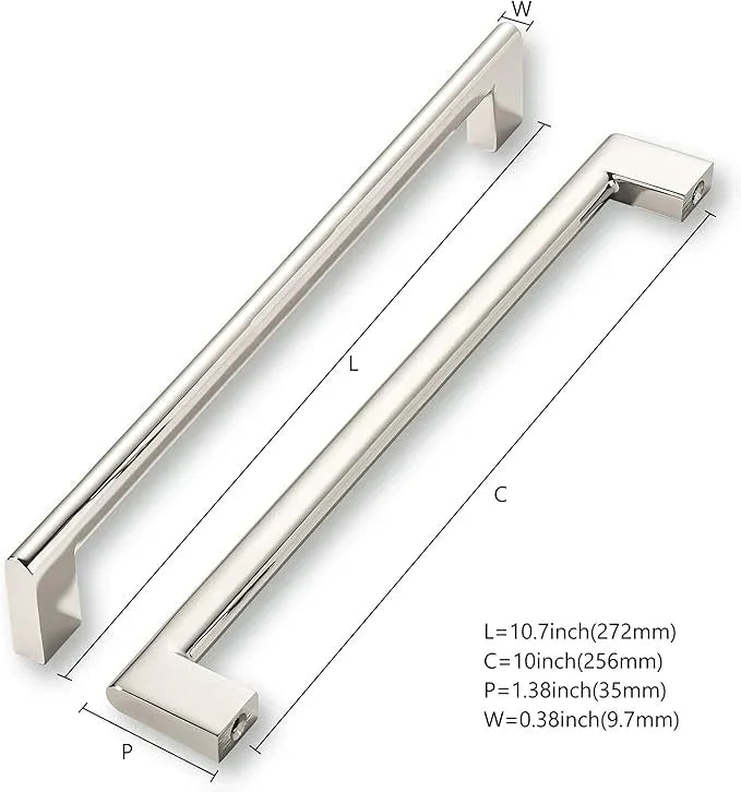 khtumeware 10 Inch Hole Center 2 Pack Polished Nickel Cabinet Pulls Heavy Duty Solid Kitchen Drawer Handle, Hardware for Bathroom, Drawer, Cabinet, Door Cabinet - ModernBath