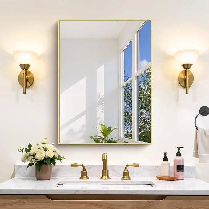 COFENY Gold Bathroom Mirror for Wall, 18x24 Inch Rectangle Mirror with Metal Frame, Modern Vanity Mirrors for Bathroom Living Room, Entryway Hangs Horizontal or Vertical - ModernBath
