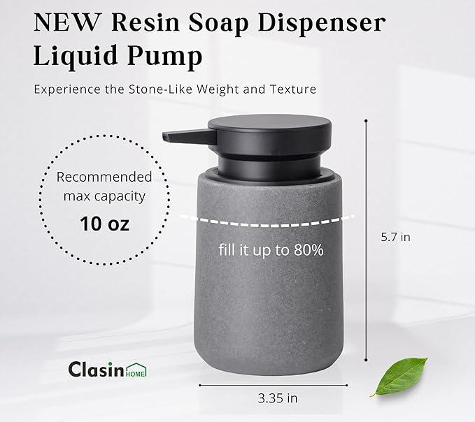Clasin Home 3 Pcs Bathroom Accessories Set, Liquid Soap Dispenser with Large Pump, Toothbrush Holder Cup and Soap Dish, Sandstone Texture Bathroom Counter Set for Modern Home (Gray) - ModernBath