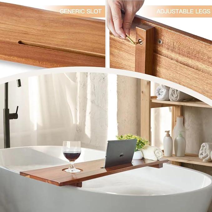 DAOYOUSKY Luxe Premium Acacia Wood Bathtub Tray Caddy with Adjustable Legs, 35x9 Inch Large Wooden Bath Tub Board, Anti-Tipping Bath Shelf Over Tub, Bathtub Accessories - ModernBath