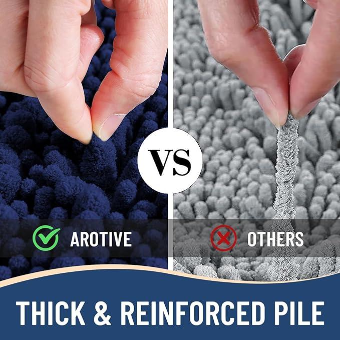 Arotive Luxury Chenille Bathroom Rug Mat, Extra Soft Thick Absorbent Shaggy Bath Rugs, Non-Slip Machine Wash Dry, Plush Bath Mats for Bathroom, Shower and Tub, 70x24, Navy - ModernBath