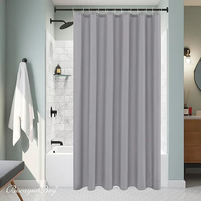 Biscaynebay Fabric Narrow Stall Shower Liners 36" Width by 72" Length, Silver Grey Water Resistant Bathroom Curtains, Rust Resistant Grommets (6 Holes) Weighted Bottom Machine Washable - ModernBath