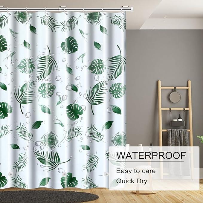 TIKABC Shower Curtain Liner, 4G PEVA Shower Liner, Plastic Waterproof Shower Curtains, with Grommet Holes and 3 Magnetic Weights(Green Leaf) - ModernBath