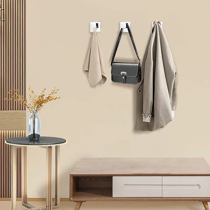 IBosins 4 Pack Towel Hooks Hand Towel Holder for Bathroom Wall Livingroom Bedroom Kitchen Closet Heavy Duty Stainless Steel Hook Hanger for Robe, Bath Towel, Coat (Square Polished Chrome) - ModernBath