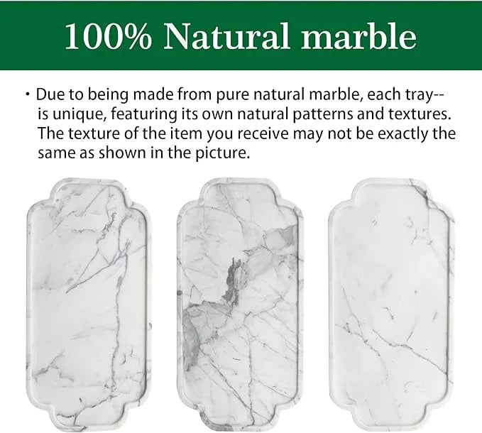 Marmor Real Natural Marble Bathroom Tray for Perfume, Candles, Jewelry Stone Vanity, Bathroom & Kitchen Counter Organizer and Home Decor (Statuario White(15.74 * 7.87 * 0.7)) - ModernBath