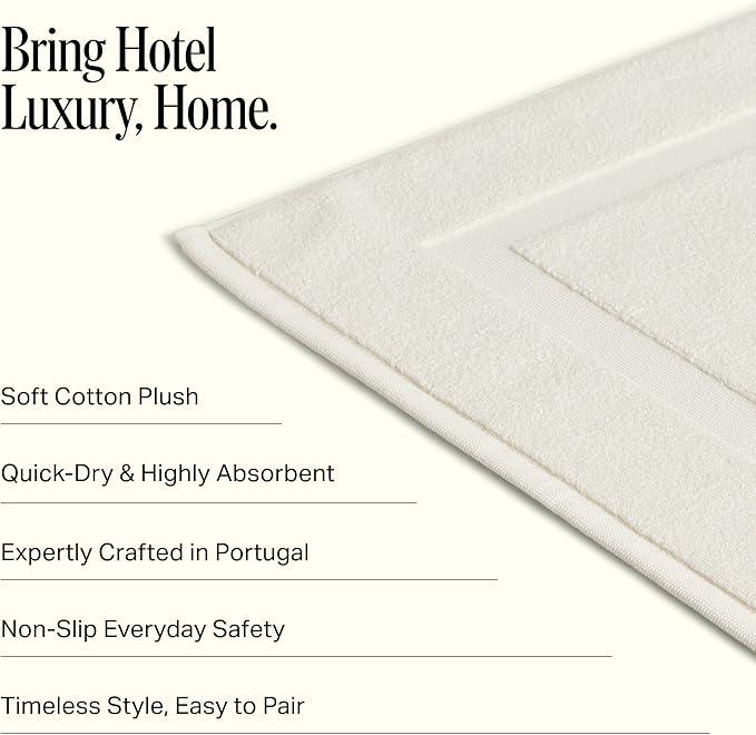 Preston Lane Douro Bath Mat – 100% Cotton, Plush & Absorbent Quick-Dry Bathroom Rug – Hotel-Quality Floor Mat for Shower or Tub, Made in Portugal, Alabaster - ModernBath