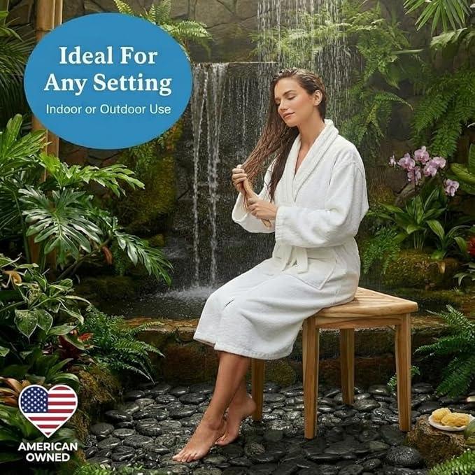 EcoDecors SnazzyCorner Waterproof Teak Wood Shower Bench Stool Seat Chair For Inside Shower Provides Safety, Storage, and Organization For Bathroom Accessories - ModernBath