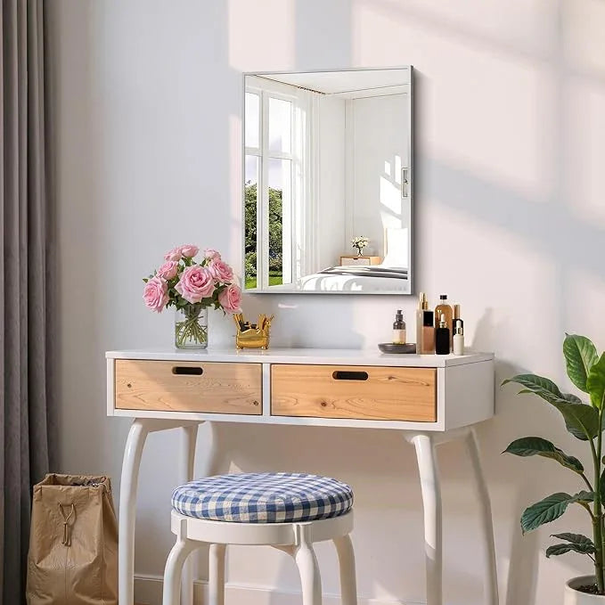 COFENY Silver Bathroom Mirror for Wall, 18x24 Inch Rectangle Mirror with Metal Frame, Modern Vanity Mirrors for Bathroom Living Room, Entryway Hangs Horizontal or Vertical - ModernBath