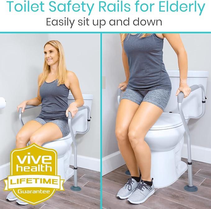 Vive Toilet Safety Rails for Seniors - Adjustable Grab Bars for Toilet - Toilet Safety Frame - Toilet Assistance for Elderly & Disabled - Toilet Seat with Handles - Bathroom Assist Bar Support Aid - ModernBath