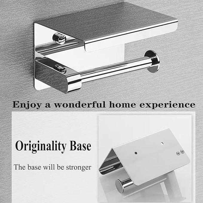 Toilet Paper Holder with Phone Shelf Stainless Steel Bathroom Tissue Roll Holder Wall Mounted Toilet Paper Roll Storage Polished Chrome Finished - ModernBath