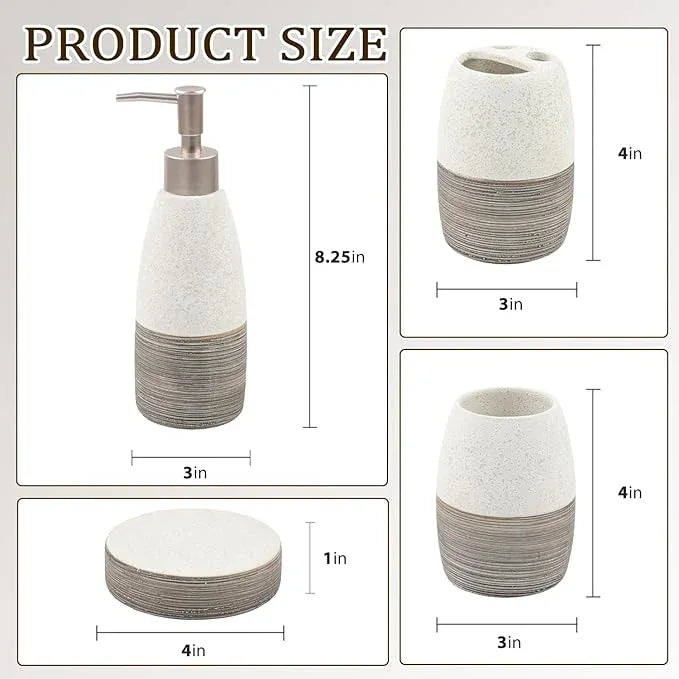 CERBIOR Bathroom Accessories Set,4 Pcs Ceramic Bathroom Decor Accessory,Includes Toothbrush Holder, Toothbrush Cup, Soap Dish for Decorative Countertop and Housewarming Gift, (Grey White) - ModernBath