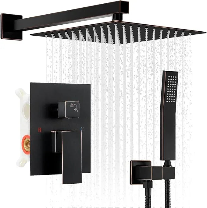 RNDIOZD ORB Shower Faucet Set, 10 inch Rain Shower System with Pressure Balance Valve, Wall Mounted 2-Functions Bathroom Shower Systems with Rain Shower and Handheld Spray Shower Trim Included - ModernBath