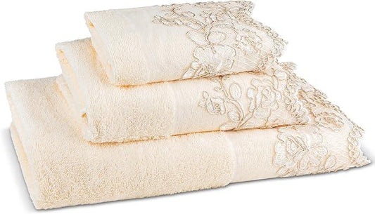 Zahari Home Rose Vine Bathroom Towel Set - 3 Piece Towel Set in Beige - Modern Decor, Unique Design - ModernBath