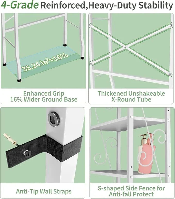 Over-The-Toilet Storage Rack 4-Tier,Bathroom Organizer Shelf Over Toilet,Adjustable Wooden Shelves and Basket,Freestanding Above Toilet Shelve,Space Saver for Rooms(White Rack-White Shelves) - ModernBath