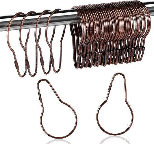 Queekay 100 Pieces Metal Shower Curtain Hooks Hanging Clips Metal Practical Shower Curtain Rings Hangers for Bathroom Bedroom Kitchen Home Applications(Bronze,2.7x1.5'')