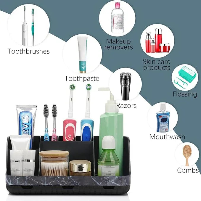 GFWARE Marble Black Toothbrush Holders for Bathrooms - Detachable 7 Slots Bathroom Organizer Countertop Matte Black Electric Toothbrush and Toothpaste Holder for Bathroom Counter Vanity Sink Storage - ModernBath