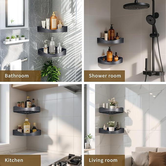 Luxury Corner Shower Shelves, 2-Tier Corner Caddy Organizer for Bathroom Toilet Kitchen, Rustproof Metal Shower Shelf Holder (Black) - ModernBath